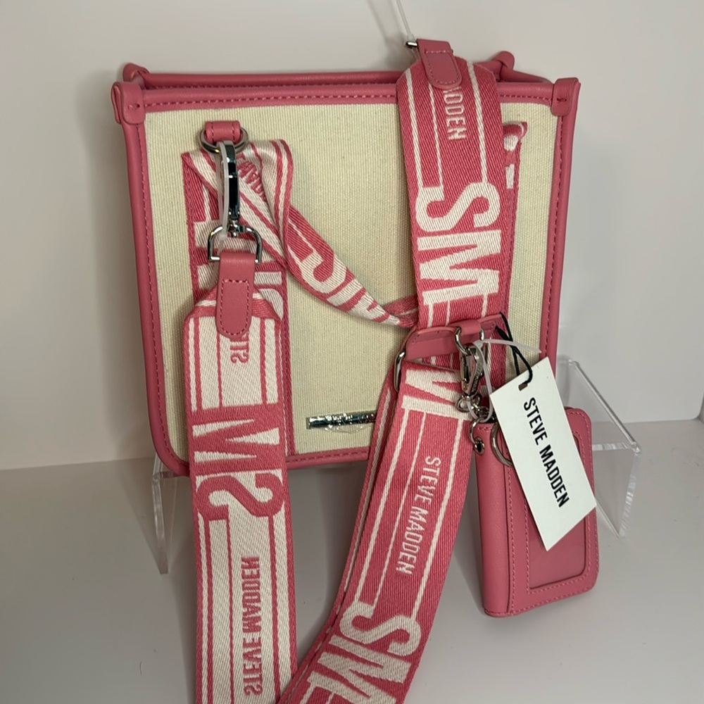 Steve Madden BWebber Canvas Raspberry Satchel with Pouch | NWT